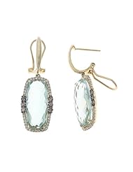 18.11CTW 14K Yellow Gold Genuine Natural Green Amethyst and Champagne Diamond Dangling French Clip Earrings