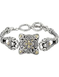 Filigree Design Double Toggle Bracelet With 18Ky Accents by US Gems