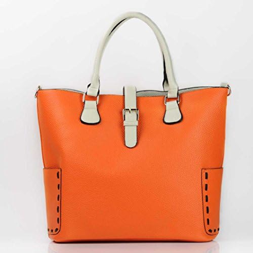 Rhodopis Faux Leather Fancy Large Tote Shopper Handbag Separate Zip Bag (Orange)