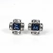 Men's Sterling Silver Earrings with Sapphire Square and Clear CZ - 12 x 12 mm