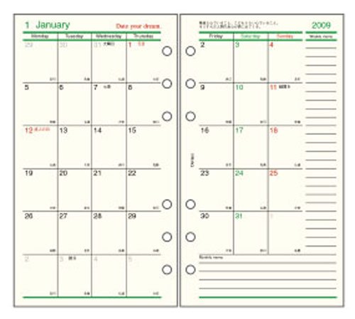 DR11 Date your dream 2010年日付入マンスリースケジュール聖書サイズシステム手帳リフィル