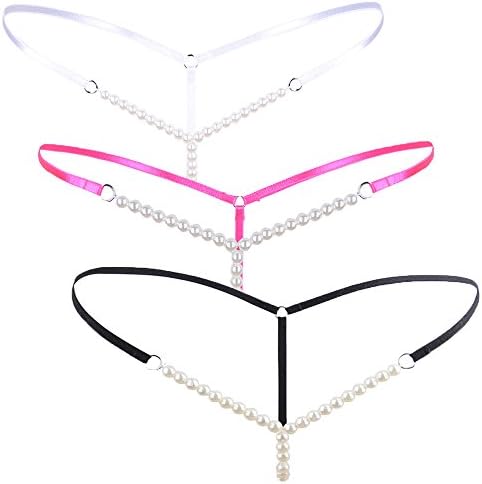 Sexy Panties For Women Thong Underwear Lace Bikini Tangas Pearl Massage (M/Waist:60-86cm, 3-Pack Lace)