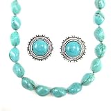 Simulated Turquoise Necklace and Earring Set, 20, Clip Earrings