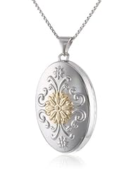Precious Moments 2-Tone Sterling Silver Cross with Scrollwork Locket Necklace, 18"