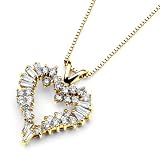 Search : 14K Yellow Gold Baguette & Round Diamond Heart Pendant