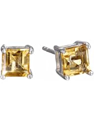 Sterling Silver 6mm Square-Cut Citrine Earrings