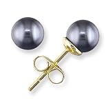 6.5 to 7mm Genuine AA Quality Japanese Akoya Black Pearl Earrings in 14k Yellow Gold