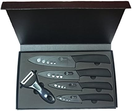 Dworth 9 Piece Ceramic Knife Set , 6"Chef Knife /5" Meat Knife/ 4" Vegetable Knife / 3" Fruit Knife + Parer , Kitchen Knives with Case (Knife Sheaths) (9, black+black)