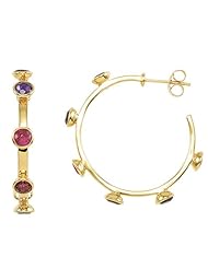 Multiple Gemstone 18k Gold Vermeil Hoop Earrings - 30mm