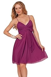 V-neck Empire   Waistline Cocktail Floral Print Fall Pleated Sheer Crystal Spaghetti Strap Bridesmaid Dress/Party Dress  With a Sash 