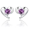 Rhodium Plated 925 Silver Amethyst Heart Shape Stud Earrings-SE3050