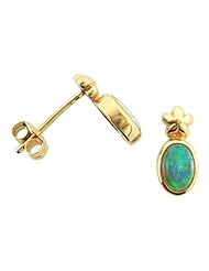 O&G Australia Natural Solid Opal, 14K Yellow Gold Stud Earrings