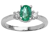 0.95 cts Genuine Oval Emerald and Diamond Engagement Ring - 14kt White or Yellow Gold