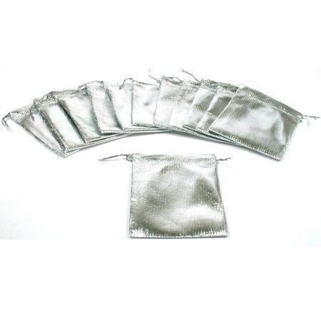 12 Pouches Silver Gift Bags Drawstring Jewelry Favor 3"