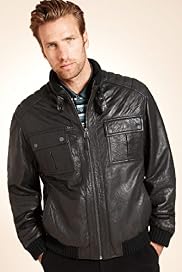 Blue Harbour Leather Padded Bomber Jacket