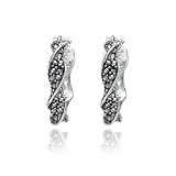 Sterling Silver Marcasite Twisted Hoop Earrings (0.7