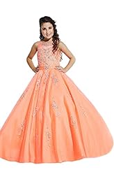 Girls  Tulle Beaded Lace Illusion Crystal Crystals Full Length  Ball Gown Pageant Dress/Party Dress 