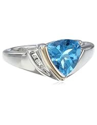 S&G Sterling Silver, 14k Yellow Gold, Diamond, and Swiss Blue Topaz Ring (1/10 cttw, I-J Color, I3 Clarity)