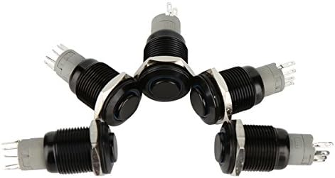 Joyluxy® 5PCS QN16C2 Latching Metal Push Button Switch 3A/250VAC 1NO1NC SPDT ON/OFF Industrial Car Switch with 5 Pins Suitable for 16mm 5/8" Mounting Hole - Black Shell Blue Light