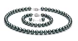 PearlsOnly Parure en Perles Noire 7.5-8mm AAA Akoya du Japon