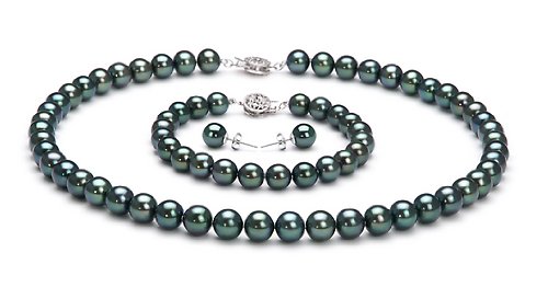Black 7.5-8mm AAA Japanese Akoya Pearl Set 16 inch