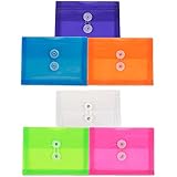 JAM Paper&reg; Plastic Envelopes w/ Button & String Closure - Index Size Booklet ( 5.5" x 7.5") - Assorted Colors - 6 Envelopes per Pack