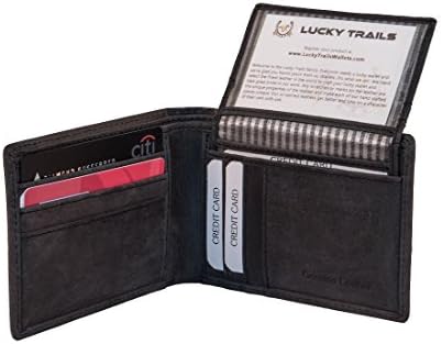 Lucky Trails Mushlin Mens Leather Bifold-Removable Passcase Front Pocket Wallet (Black)