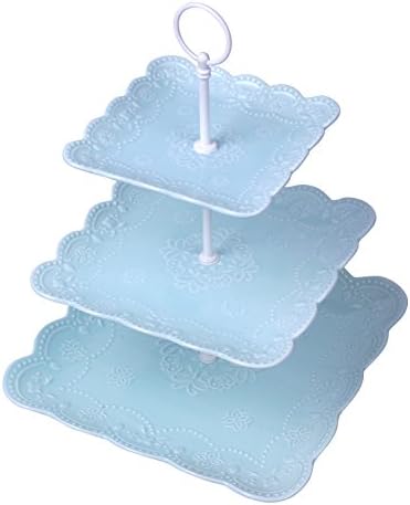 3-Tier Square Porcelain Cake Stand/Tea Party Serving Platter Blue by HITFUN