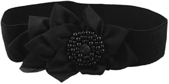Ladies 2.4" Width Black Textured Band Elastic Cinch Waist Belt