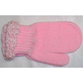 One Size Pink Magic Mitten Trimmed By Hand Crochet with Chenille Cuff for Infants 0-24 Months
