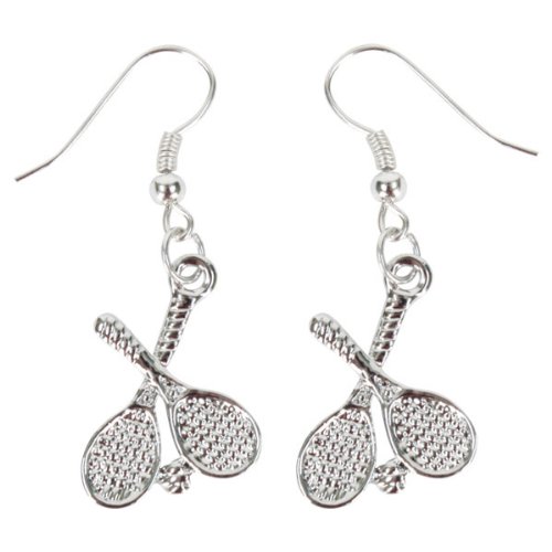 Crossed Tennis Racquet Earrings (Sterling Plated Pewter)