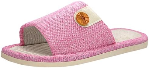 Sharlir Unisex Cozy Open Toe Cotton Flax Anti-skid Home House Slippers (For Women(US size 5-6.5), Pink)