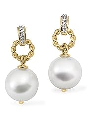 18K Yellow Gold Paspaley South Sea Cultured Fine Near Round Pearl and Diamond Earrings -- LIFETIME WARRANTY