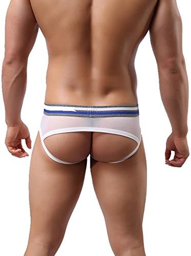ImigaoI Men's Ultra-thin Open Butt Breathable Underwear Jockstrap Bikinis Briefs (Large, White)