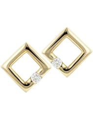14K Yellow Gold 0.07ct Rhombus Outline Solitary Flush Set Diamond Stud Earrings