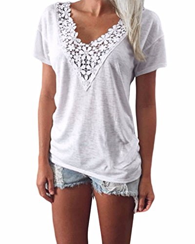 ZANZEA Casual Ladies Lace Crochet V-Neck Short Sleeve Cotton Loose Blouse Tops Shirts