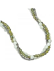 MMA Silver - 17 inch+1 inch Multistrand Green Shell and Glass Necklace