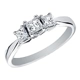 Princess Cut Diamond Engagement Ring and Three Stone Anniversary Ring 1/2 Carat (ctw) in 14K White Gold, Size 6