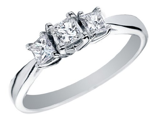 Princess Cut Diamond Engagement Ring and Three Stone Anniversary Ring 1/2 Carat (ctw) in 14K White Gold
