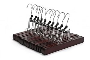J.S. Hanger®Non-slip Wooden Collection Slack Hanger, Wood Skirt Hangers, Walnut Finish, 10-pack