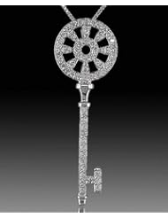 0.35 Ct F Si Round Cut Diamond Key Pendant 14k White Gold