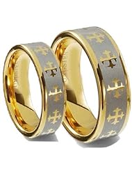 Tungsten Carbide Men (8mm) & Ladies (6mm) Gold Celtic Cross Engraved Wedding... by 