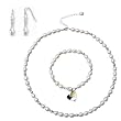 White Twisted Silver Cultured Pearl Necklace Bracelet Earrings Set