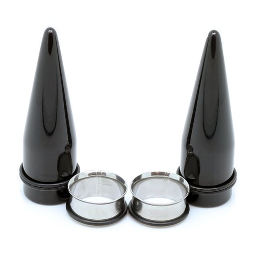 Black Gauges Tapers Single Flared Tunnels Plugs 12G,10G,8G,6G,4G,2G,0G,00G,12mm,14mm,16mm, 18mm,20mm