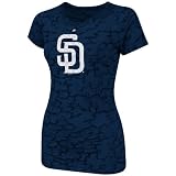 MLB Women's San Diego Padres Pure Victory Short Sleeve Raw Cut Crew Neck Tee (Athletic Navy Camo, Medium)