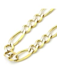 14K Gold 6mm Italian White Pave Figaro Chain Necklaces ( Available Length 18", 20", 22", 24", 26")