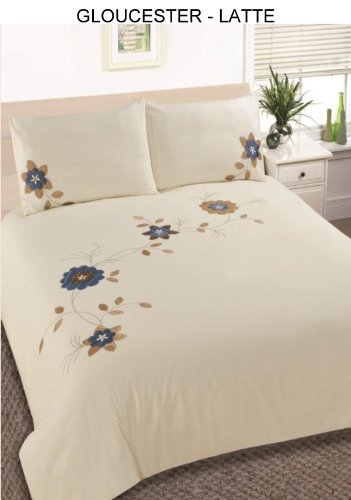 Matching Bedrooms Double Size Luxury Embroidered Duvet Cover and Pillowcase Set Latte