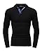StyleDome Men`s Lapel Stand Collar Tops Long Sleeve Regular Basic Polo Shirts Black L