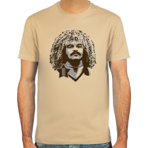 T-Shirt Carlos Valderrama ::: Farbauswahl: skyblue, sand oder weiß ::: Größen: S-XXL ::: Fußball-Kult