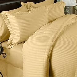 Egyptian Bedding 1000-Thread-Count Egyptian Cotton 1000TC Sheet Set, Queen, Gold Damask Stripe 1000 TC